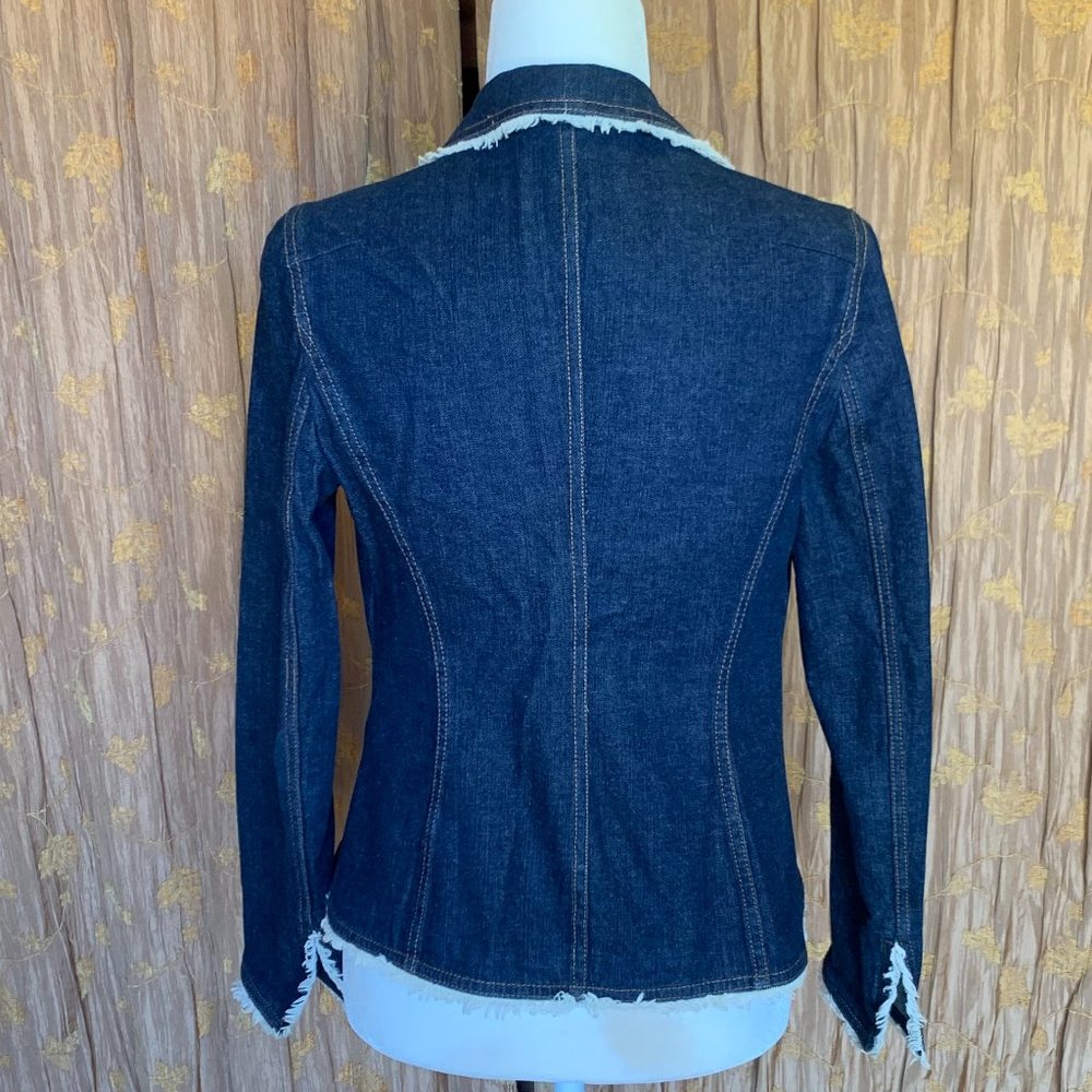 ESCADA Vintage DENIM JACKET WITH GATHERED FLORAL APPLIQUE EUC - Picture 2 of 6